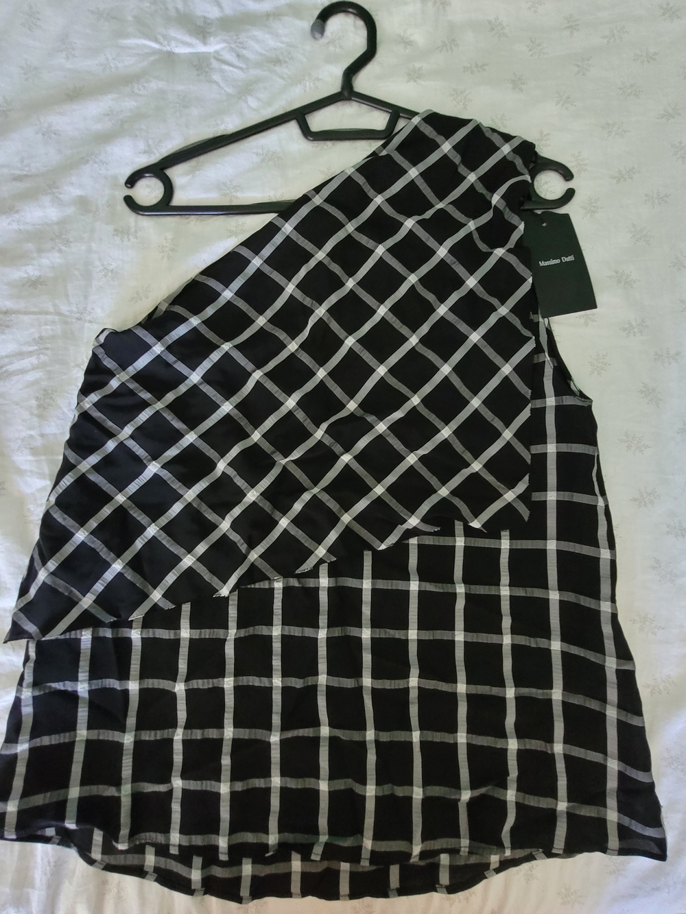 NWT Massimo Dutti Black and White One-Shoulder Checked Top